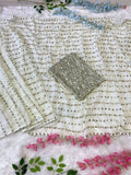 Georgette Embellished With Zari Embroidery Sequins Work saree -Leheriya Saree White / unstich 1 miter women's fashion mart