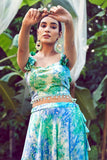 Silk Sky Blue Party Wear Readymade Printed Lehenga Choli.