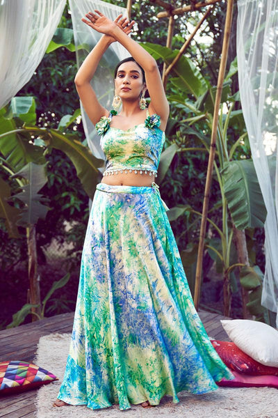 Silk Sky Blue Party Wear Readymade Printed Lehenga Choli.