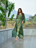 Green Color Digital Bandhej Print Gaji Silk Kaftan