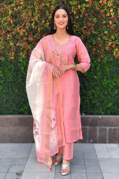 Light Pink Silk Kurti with Jacquard Dupatta for Wedding  women's fashion mart