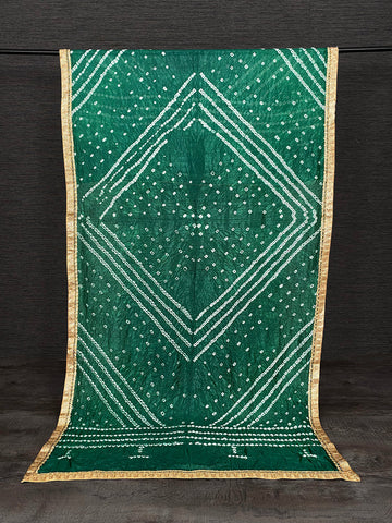 Green Color Lace Border Original Bandhej Silk Dupatta - women's fashion mart