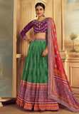Fabulous Gaji Silk Green-Purple Patola Printed Lehenga Choli - women's fashion mart