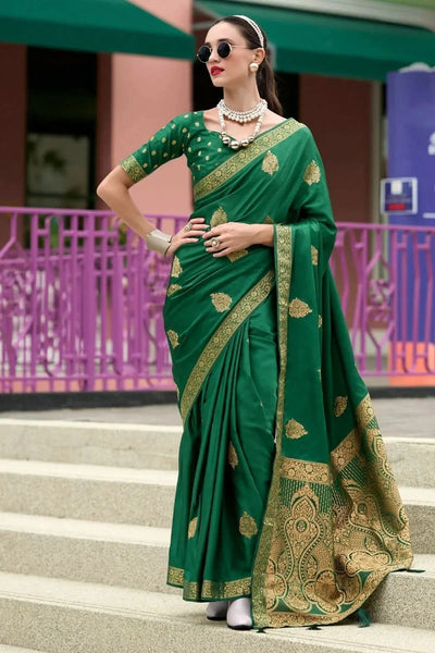 Genoa Green Banarasi Handloom Saree - women's fashion mart
