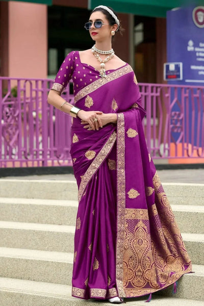 Pearl Purple  Banarasi Handloom Saree - women's fashion mart