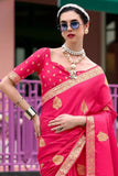 Crimson Pink Banarasi Handloom Saree - women's fashion mart