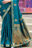 Mosque Blue   Banarasi Handloom Saree - women's fashion mart