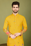 Yellow Embroidered Haldi Kurta for Men  women's fashion mart