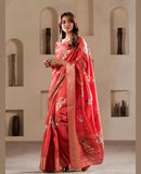 Ravishing Red Foil Printed Dola Silk Party Wear Saree - women's fashion mart