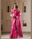 Precious Pink Foil Printed Dola Silk Party Wear Saree - women's fashion mart
