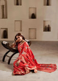 Ravishing Red Foil Printed Dola Silk Party Wear Saree - women's fashion mart