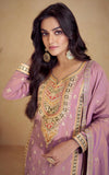 Lavender Simar Silk Palazzo Suit with Embroidered Dupatta - women's fashion mart