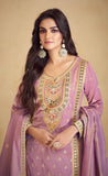 Lavender Simar Silk Palazzo Suit with Embroidered Dupatta - women's fashion mart