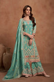 Sea Green Simar Silk Palazzo Suit with Embroidered Dupatta - women's fashion mart
