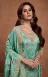 Sea Green Simar Silk Palazzo Suit with Embroidered Dupatta - women's fashion mart