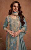 Slate Blue Simar Silk Palazzo Suit with Golden Embroidered - women's fashion mart