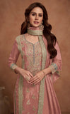 Dusty Pink Simar Silk Palazzo Suit with Golden Embroidery - women's fashion mart