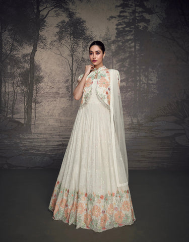 Flawless White Embroidered Anarkali Stylish Gown - women's fashion mart