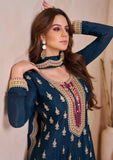 Blazing Navy Blue Embroidered Chinon Palazzo Set - women's fashion mart