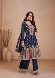 Blazing Navy Blue Embroidered Chinon Palazzo Set - women's fashion mart