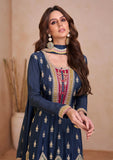 Blazing Navy Blue Embroidered Chinon Palazzo Set - women's fashion mart
