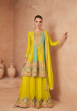 Glorious Yellow Embroidered Chinon Palazzo Set - women's fashion mart