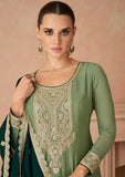 Impressive Olive Green Embroidered Chinon Salwar Set - women's fashion mart