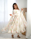 White Organza Floral Printed Anarkali Salwar Suit - women's fashion mart