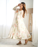White Organza Floral Printed Anarkali Salwar Suit - women's fashion mart