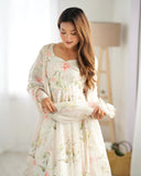 White Organza Floral Printed Anarkali Salwar Suit - women's fashion mart
