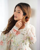 White Organza Floral Printed Anarkali Salwar Suit - women's fashion mart
