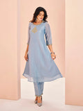 Enchanting Sky Blue Hand Worked Organza Kurta Set - women's fashion mart