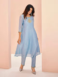 Enchanting Sky Blue Hand Worked Organza Kurta Set - women's fashion mart