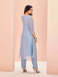 Enchanting Sky Blue Hand Worked Organza Kurta Set - women's fashion mart