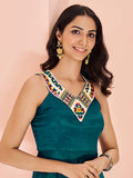 Elegant Designer Teal Green Chinon Hand Worked Gown Dress - women's fashion mart