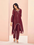 Classic Maroon Hand Worked Organza Kurta Set - women's fashion mart