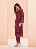 Classic Maroon Hand Worked Organza Kurta Set - women's fashion mart