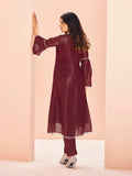 Classic Maroon Hand Worked Organza Kurta Set - women's fashion mart