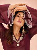 Classic Maroon Hand Worked Organza Kurta Set - women's fashion mart