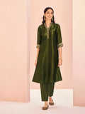 Enchanting Olive Green Organza Hand Worked Kurta Set - women's fashion mart