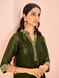 Enchanting Olive Green Organza Hand Worked Kurta Set - women's fashion mart