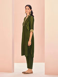 Enchanting Olive Green Organza Hand Worked Kurta Set - women's fashion mart