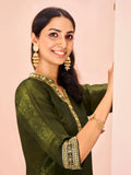 Enchanting Olive Green Organza Hand Worked Kurta Set - women's fashion mart