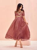 Gorgeous Coral Organza Hand Worked Party Wear Dress - women's fashion mart