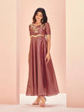 Gorgeous Coral Organza Hand Worked Party Wear Dress - women's fashion mart