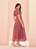 Gorgeous Coral Organza Hand Worked Party Wear Dress - women's fashion mart