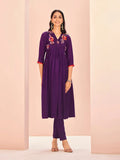 Breathtaking and Vivid Wine Hand Worked Chinon Kurta Set - women's fashion mart