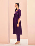 Breathtaking and Vivid Wine Hand Worked Chinon Kurta Set - women's fashion mart