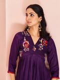 Breathtaking and Vivid Wine Hand Worked Chinon Kurta Set - women's fashion mart