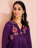 Breathtaking and Vivid Wine Hand Worked Chinon Kurta Set - women's fashion mart